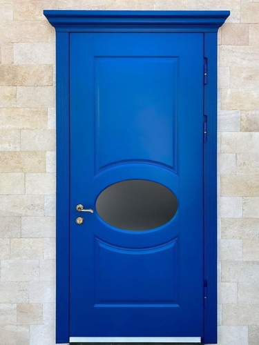 Синяя дверь МДФ с овальным стеклом