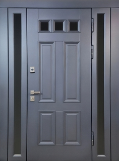 Входная группа с терморазрывом, стеклами по бокам (отделка из серых плит МДФ RAL)