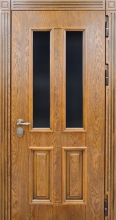 Остеклённая входная термодверь со шпонированными плитами МДФ с багетом Остеклённая входная термодверь со шпонированными плитами МДФ с багетом