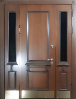 Полуторная термодверь со стеклами по бокам и отбойниками (МДФ)