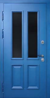 Входная термодверь с двумя стеклопакетами и синими панелями МДФ RAL